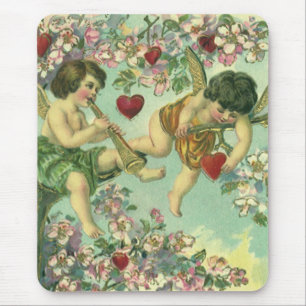 Antike viktorianische Valentinstag-Cupids-Herz-Bau Mousepad