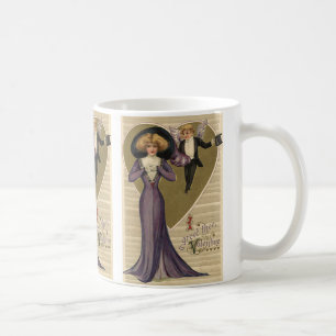 Antike viktorianische Valentinstag-Darstellung, Da Kaffeetasse