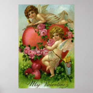 Antike viktorianische Valentinstag Engel Herz Rose Poster