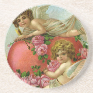 Antike viktorianische Valentinstag Engel Herz Rose Untersetzer