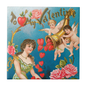 Antike viktorianische Valentinstag Engel & Herzen Fliese