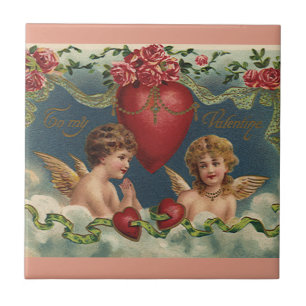 Antike viktorianische Valentinstag Engel im Himmel Fliese