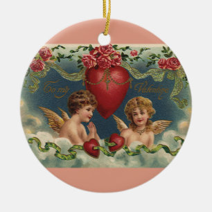 Antike viktorianische Valentinstag Engel im Himmel Keramik Ornament
