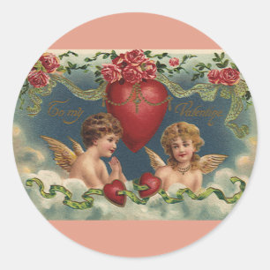 Antike viktorianische Valentinstag Engel im Himmel Runder Aufkleber