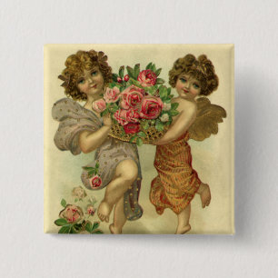 Antike viktorianische Valentinstag-Engel Rosen Button