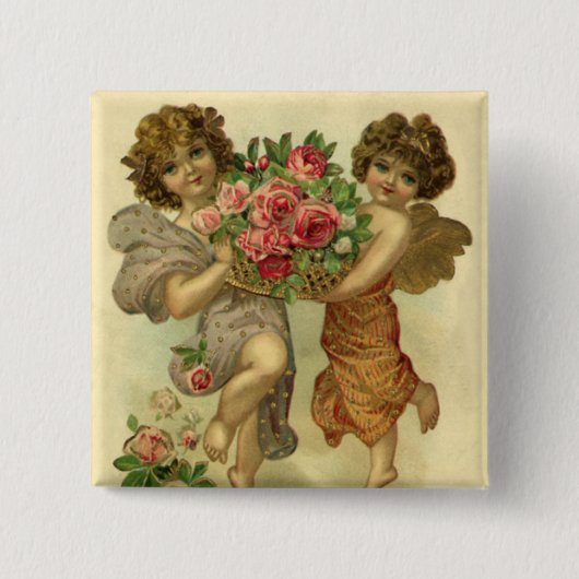 Antike viktorianische Valentinstag-Engel Rosen Button (Vorderseite)