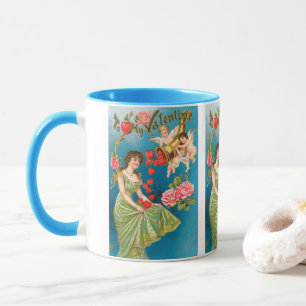 Antike viktorianische Valentinstag Engel und Herze Tasse
