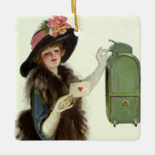 Antike viktorianische Valentinstag-Frau Liebesbrie Keramikornament