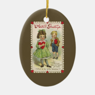 Antike viktorianische Valentinstag-Grüße, schüchte Keramik Ornament