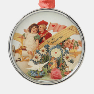 Antike viktorianische Valentinstag, Kinder im Flug Silbernes Ornament