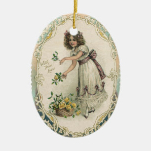 Antike viktorianische Valentinstag, Mädchen mit Ro Keramikornament