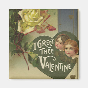 Antike viktorianische Valentinstag, Mädchen und Ro Magnet