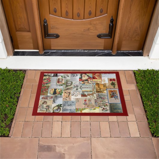 Antike Viktorianische Weihnachten Ephemera Collage Fußmatte (Außenbereich)