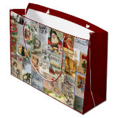 Antike Viktorianische Weihnachten Ephemera Collage Große Geschenktüte (Rückseite Schrägansicht)