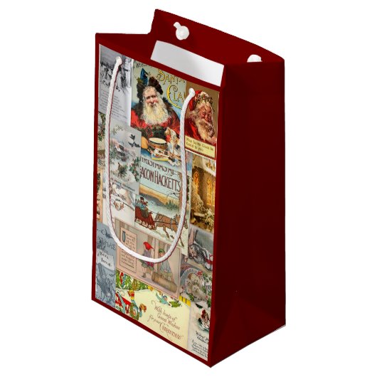 Antike Viktorianische Weihnachten Ephemera Collage Kleine Geschenktüte (Vorderseite Schrägansicht)
