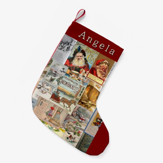 Antike Viktorianische Weihnachten Ephemera Collage Kleiner Weihnachtsstrumpf (Vorderansicht (hängend))