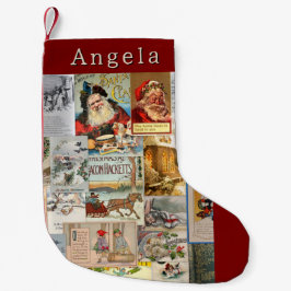 Antike Viktorianische Weihnachten Ephemera Collage Kleiner Weihnachtsstrumpf