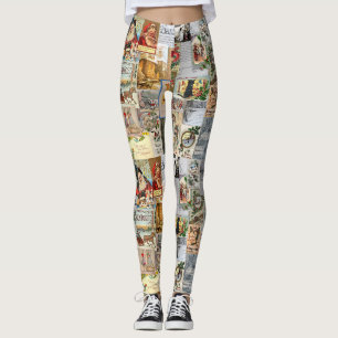Antike Viktorianische Weihnachten Ephemera Collage Leggings
