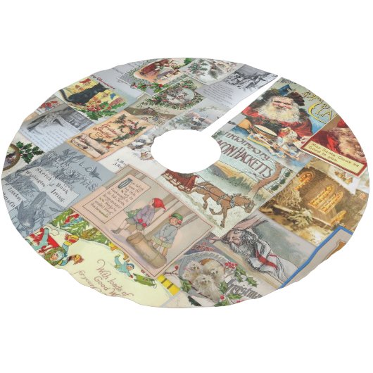 Antike Viktorianische Weihnachten Ephemera Collage Polyester Weihnachtsbaumdecke (Schrägansicht)
