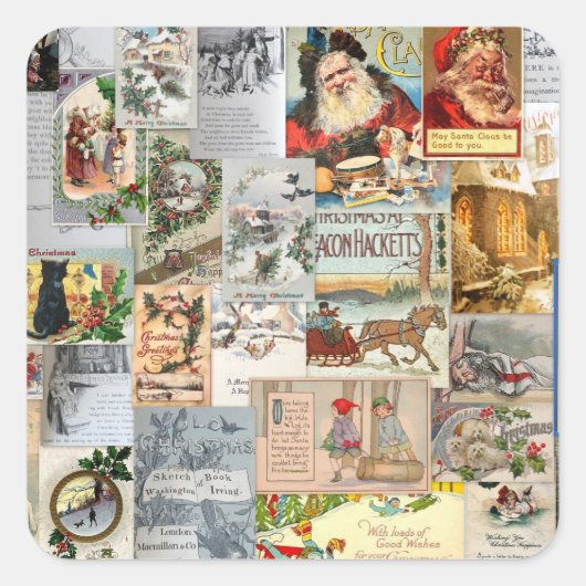 Antike Viktorianische Weihnachten Ephemera Collage Quadratischer Aufkleber (Vorderseite)