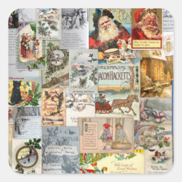 Antike Viktorianische Weihnachten Ephemera Collage Quadratischer Aufkleber