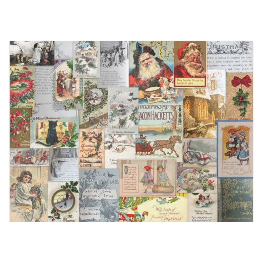 Antike Viktorianische Weihnachten Ephemera Collage Tischdecke (Vorderseite (Horizontal))