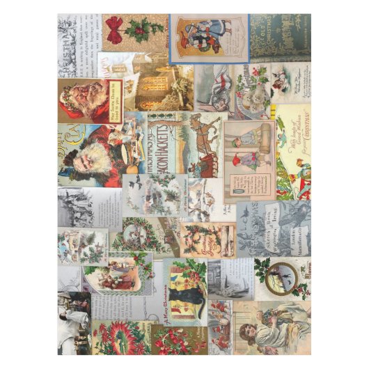 Antike Viktorianische Weihnachten Ephemera Collage Tischdecke (Vorderseite)
