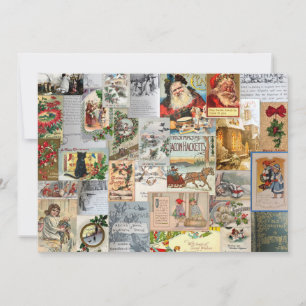 Antike viktorianische Weihnachts-Ephemera-Collage- Feiertagskarte