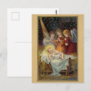 Antike viktorianische Weihnachts-Nativitäts-Engel Postkarte