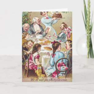 Antike viktorianische Weihnachtsfamilien-Dinner-Ku Feiertagskarte