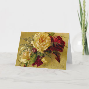 Antike viktorianische Weihnachtskarte mit Blumen Feiertagskarte