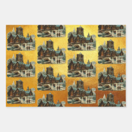 Antike viktorianische Weihnachtsschlittenkirche Al Geschenkpapier Set