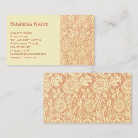 Antike Viktorianische William Morris Rose Visitenkarte (Vorne/Hinten)