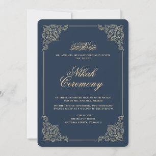 Antike Vintage-Barock Marineblaue Nikah-Zeremonie Einladung