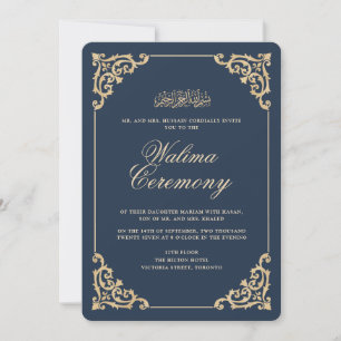 Antike Vintage-Barock Marineblaue Walima-Zeremonie Einladung