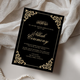 Antike Vintage Barock Schwarz Gold Nikah Zeremonie Einladung