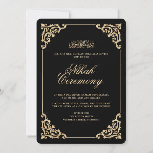 Antike Vintage Barock Schwarze Goldene Nikah Zerem Einladung