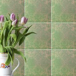 Antike Vintage, bedrückte, hellgrün und beige Fliese