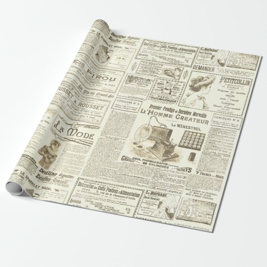 Antike Vintage Beige Französische Werbung Ephemera Geschenkpapier (Ungerollt)