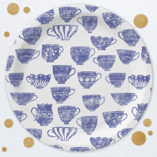 Antike Vintage-Blu Teetasse Aquarell Pappteller