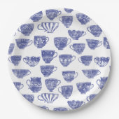 Antike Vintage-Blu Teetasse Aquarell Pappteller (Vorderseite)
