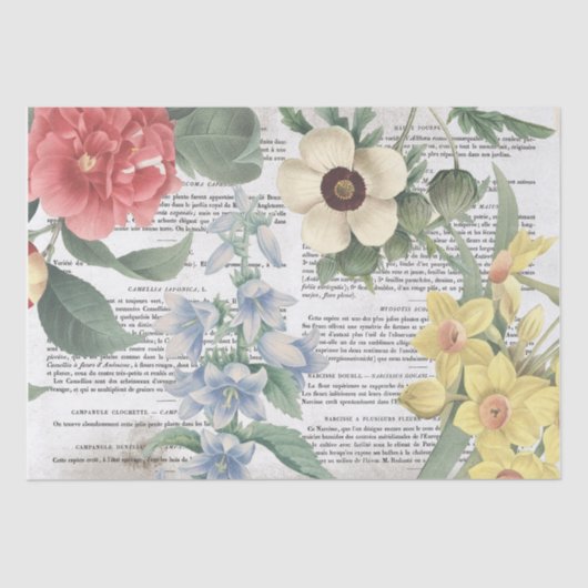 Antike Vintage Blume Französisch Buchseite Decoupa Seidenpapier (Vorderseite)