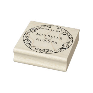 Antike Vintage-Florale Scroll Save-the-Date Gummistempel