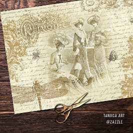 Antike Vintage französische Mode Ephemera Beige Seidenpapier