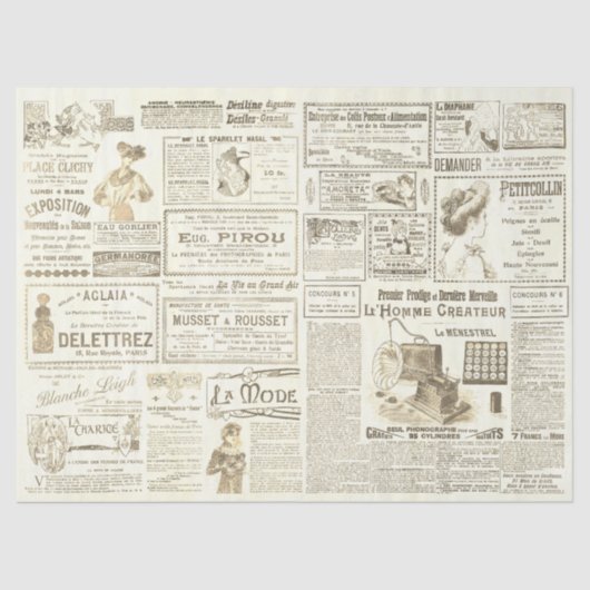 Antike Vintage französische Werbung Ephemera Beige Seidenpapier (Vorderseite)