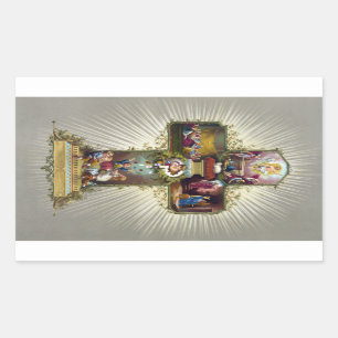 Antike Vintage Frohe Ostern religiöse Kreuz Rechteckiger Aufkleber