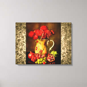 Antike Vintage-Frucht- und Blumenleinwand Leinwanddruck