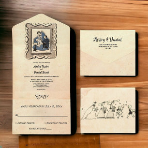 Antike Vintage-Hochzeit im rustikalen Retro-Stil All In One Einladung