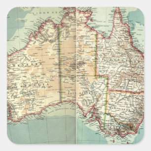 Antike Vintage-Karte des australischen Kontinents  Quadratischer Aufkleber
