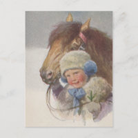 Antike Vintage Kinder Memory Pony Pferd Postkarte